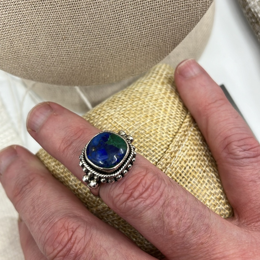 💎 Vintage 925 Silver Azurite-Malachite Ring - Size 7 - Picture 11 of 15